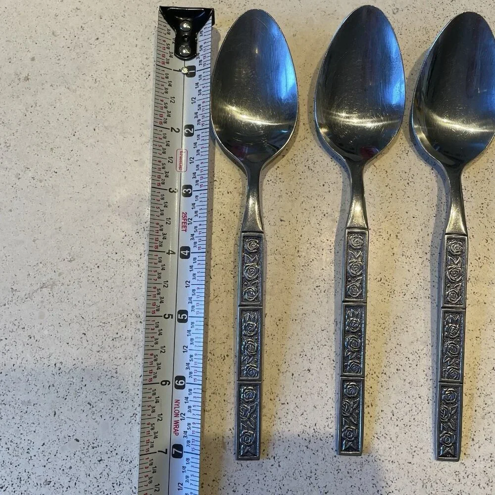 Stanley Roberts Stainless DORETTE Roses Floral Pattern 4 Table / Soup Spoons 7''